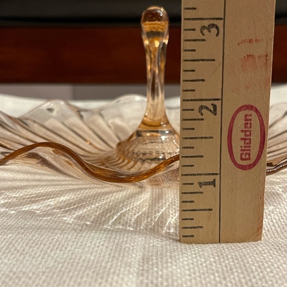 Jeannette Pink Iris & Herringbone Depression Glass Handled Tray 7.5” Vintage - Picture 7 of 8